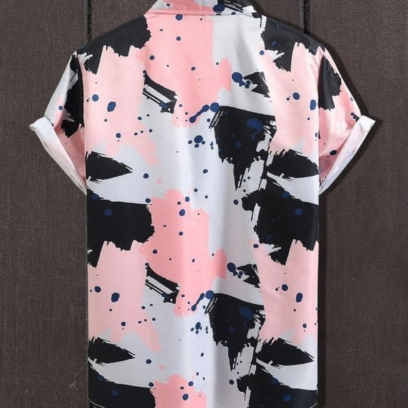 Pink Vacation Style Men's Splatter Print Shirt - Picture 2 of 6